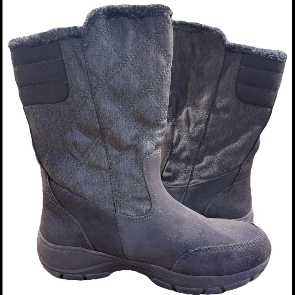 Lands' End Suede quilted Winter Boots Womens Size 6 Gray Quilted Zip Warm